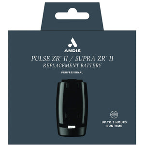Andis replacement battery packaging for Pulse ZR II and Supra ZR II on a white background