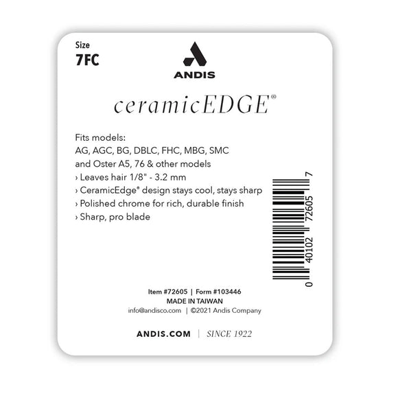 Andis ceramicEDGE label with product details on a white background
