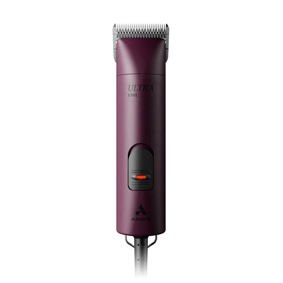 Purple hair clipper with brand logo on a white background