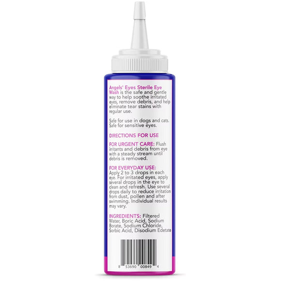 Bottle of Angel Eyes Sterile Eye Wash with label on a white background