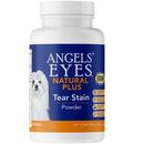 Bottle of Angels' Eyes Natural Plus Tear Stain Powder for dogs on a white background