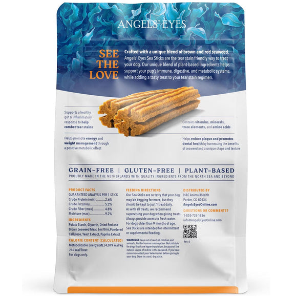 Package of Angels' Eyes dog treats with blue and white design