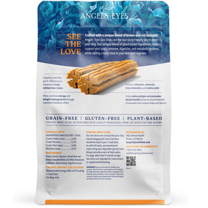 Package of Angels' Eyes Sea Sticks for dogs with text and images on a white background