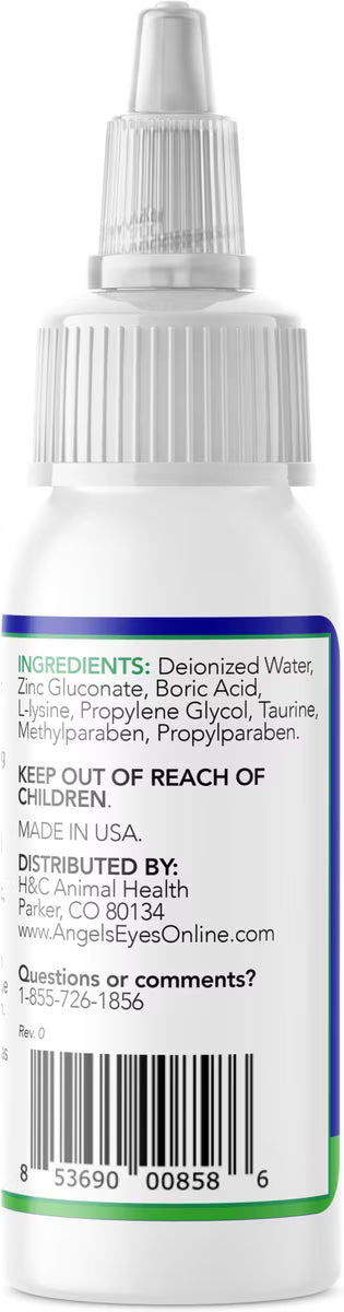 White bottle with a dropper labeled 'Angels Eyes' on a white background
