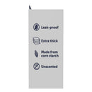 Product packaging with features listed on a white background
