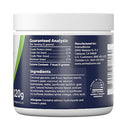 Back label of a supplement container with nutritional information and ingredients.