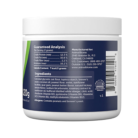 Container label with guaranteed analysis and ingredients on a white background