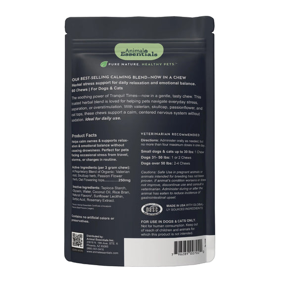 Animal Essentials Herbal Calming Formula Tranquil Times Soft Chews for Dogs & Cats Beef Flavor 60-count - Dog