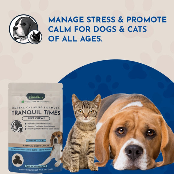 Animal Essentials Herbal Calming Formula Tranquil Times Soft Chews for Dogs & Cats Beef Flavor 60-count - Dog