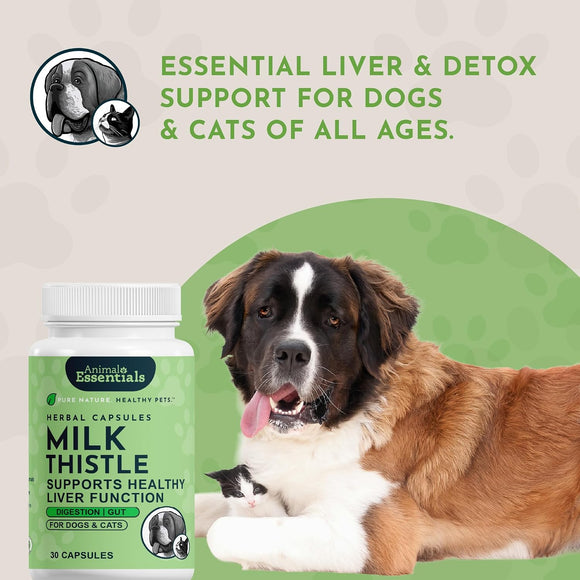 Animal Essentials Herbal Capsules Milk Thistle Supports Healthy Liver Function for Dogs & Cats 30-count - Dog