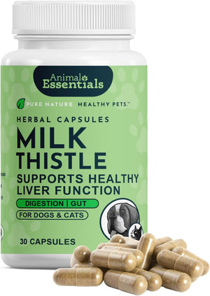 Animal Essentials Herbal Capsules Milk Thistle Supports Healthy Liver Function for Dogs & Cats 30-count - Dog