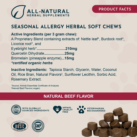 Animal Essentials Herbal Seasonal Allergy Formula Soft Chews for Dogs & Cats 60-count - Dog Supplements & Vitamins 8