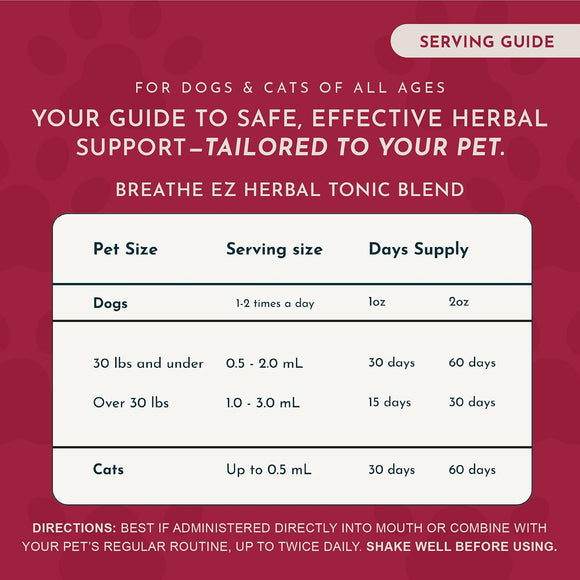 Animal Essentials Herbal Tonic Blend Breathe Ez Promotes Clear Easy Breathing for Dogs & Cats - Dog Supplements &