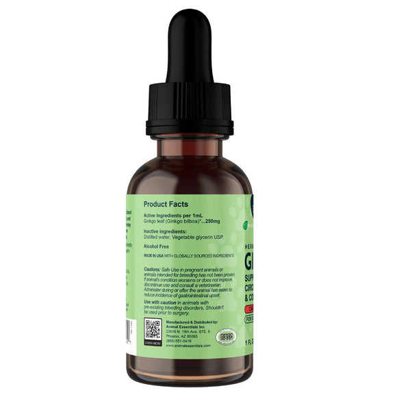Animal Essentials Herbal Tonic Blend Ginkgo Supports Healthy Circulation & Cognition for Dogs & Cats - Dog Supplements