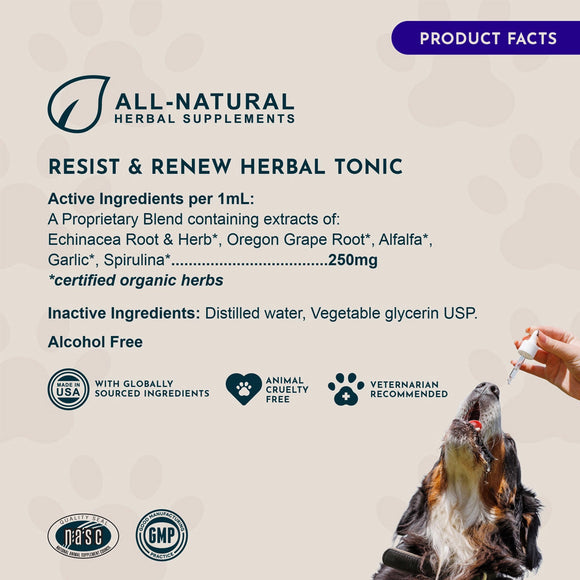 Animal Essentials Herbal Tonic Resist & Renew Boosts Immunity & Toxin Elimination for Dogs & Cats - Dog Supplements &
