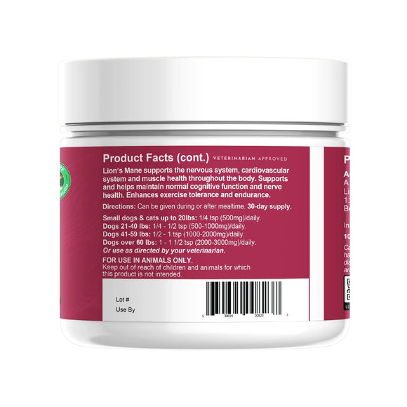 Animal Essentials Lion's Mane Mushroom Focus Cardiovascular Support for Dogs & Cats, 1.8-oz Dog Supplements & Vitamins.