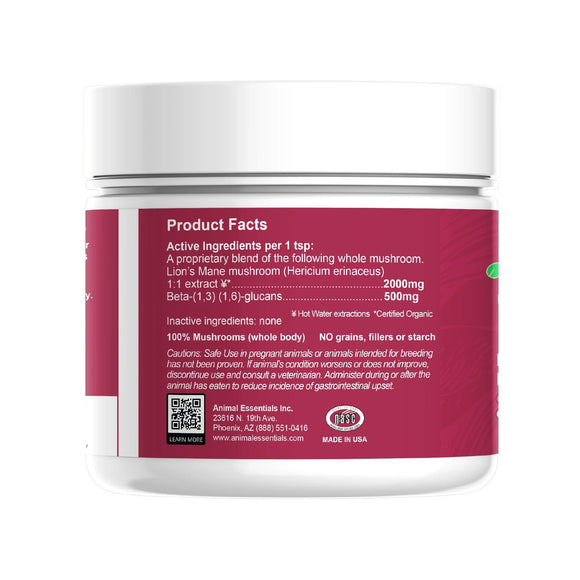 Animal Essentials Lion's Mane Mushroom Focus Cardiovascular Support for Dogs & Cats, 1.8-oz Dog Supplements & Vitamins.