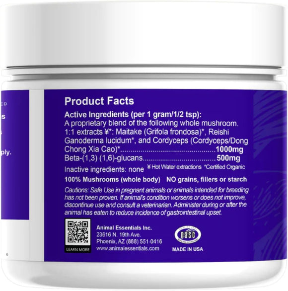 Animal Essentials Mushroom Blend Defense Immune Support for Dogs & Cats, 2.5-oz Dog Supplements & Vitamins.