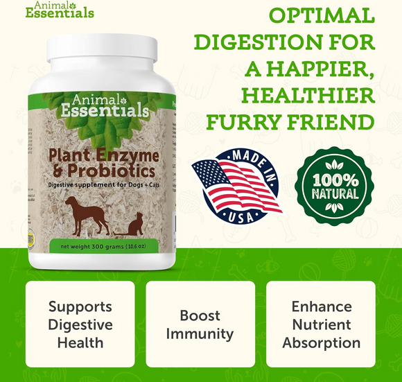 Animal Essentials Plant Enzyme & Probiotic Digestive Supplement Powder for Dogs & Cats - Dog & Cats Digestive &