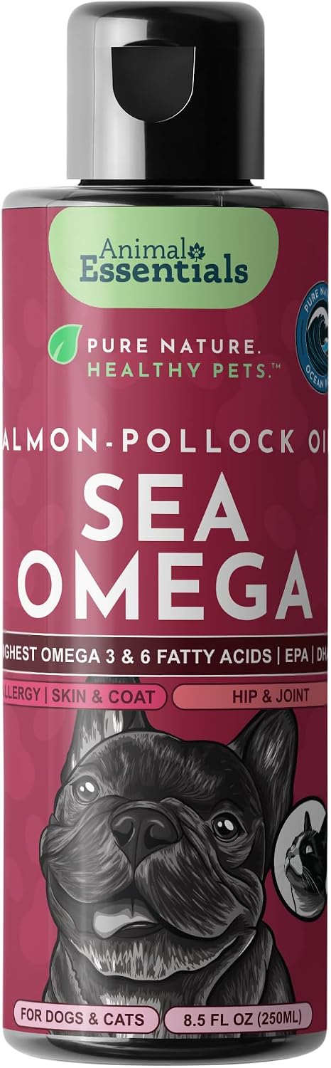 Animal Essentials Salmon-Pollock Fish Oil Sea Omega Highest Omega 3 & 6 Fatty Acids EPA/DHA for Dogs & Cats 8.5-oz