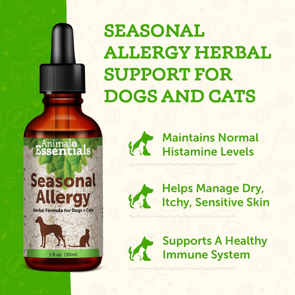 Animal Essentials Seasonal Allergy Herbal Tonic to Maintain Normal Histamine Levels for Dogs & Cats - Pet Vitamins &