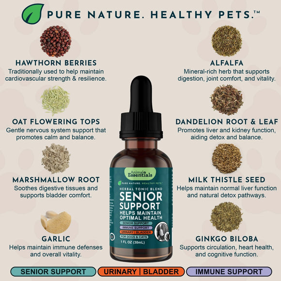 Animal Essentials Senior Support Herbal Tonic to Maintain Optimal Health for Dogs & Cats - Pet Vitamins & Supplements 10