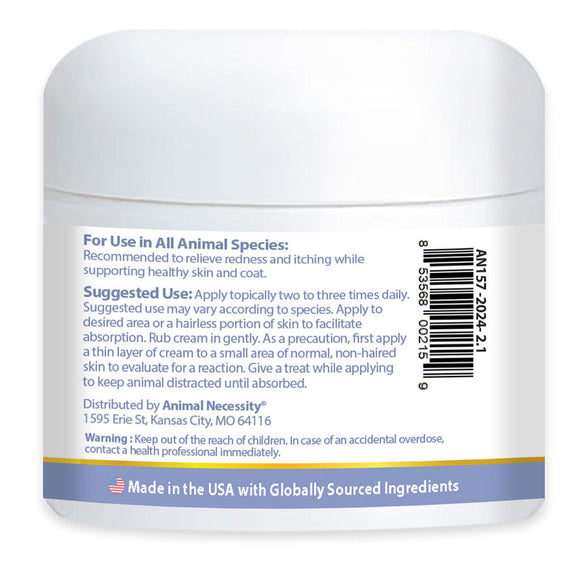 Back label of Animal Necessity ShaNa Vet Anti-Itch Skin & Coat Cream for Pets
