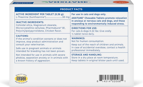 Anxitane Chewable Tablets for Cats & Small Dogs 30 tablets - Pet Vitamins & Supplements 3