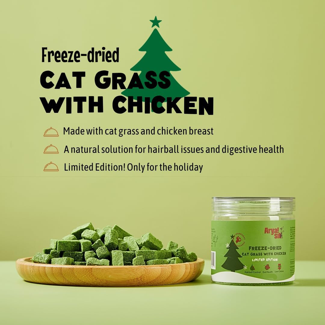 Arya Sit Freeze-Dried Cat Grass with Chicken for Hairball Control