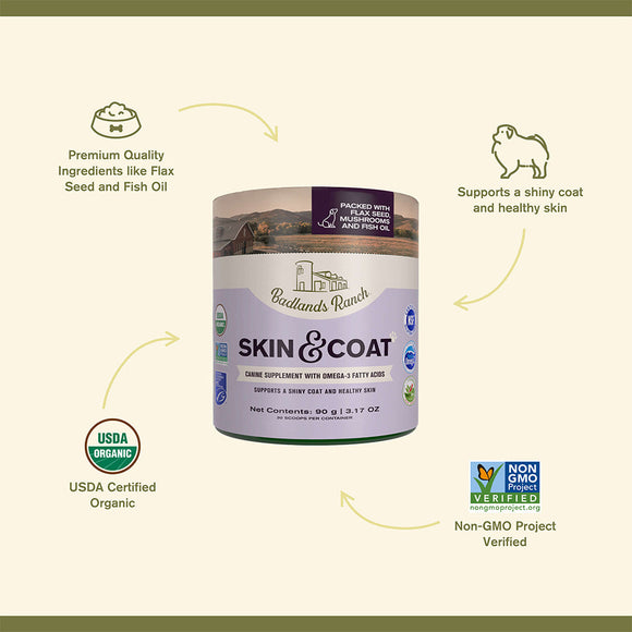 Badlands Ranch Skin & Coat Canine Supplement with Omega-3 Fatty Acids, 3.17-oz