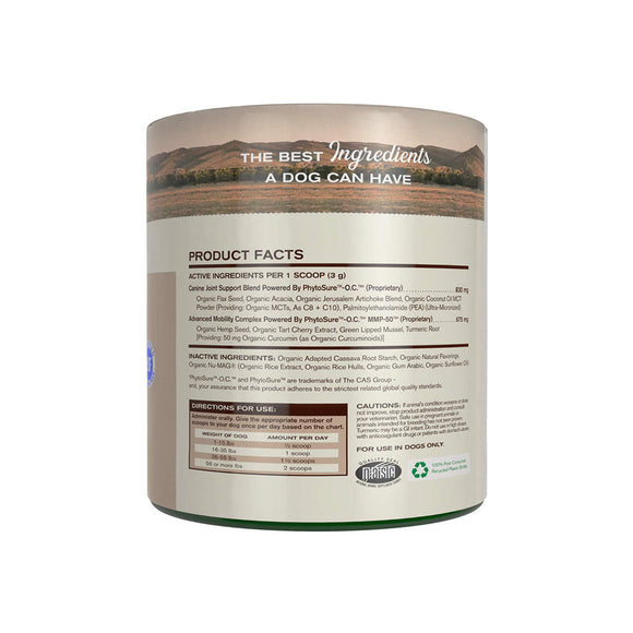 back label of Badlands Ranch Super Mobility Canine Health Supplement