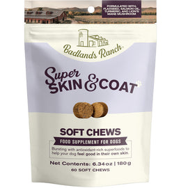 Package of Badlands Ranch Super Skin & Coat soft chews for dogs on a white background