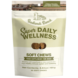 Badlands Ranch Super Daily Wellness soft chews package for dogs on a white background