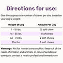 Table of directions for using a product based on a dog's weight with purple text and border.