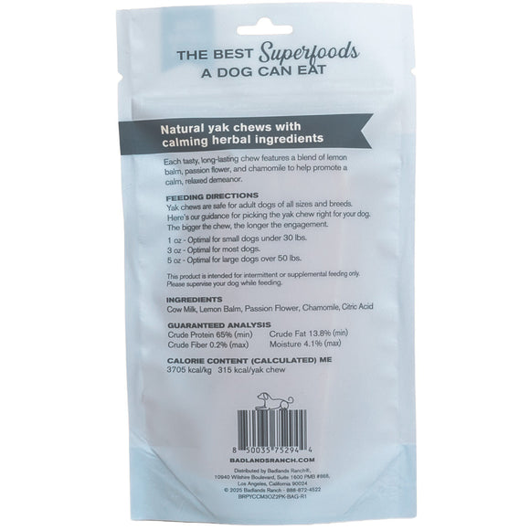 Back Label of Badlands Ranch Superchew Calming Formula Medium Dog Chews