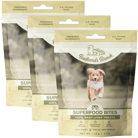 Badlands Ranch Superfood Bites Air Dried Premium Beef Liver Treats for Dogs  Pack of 3
