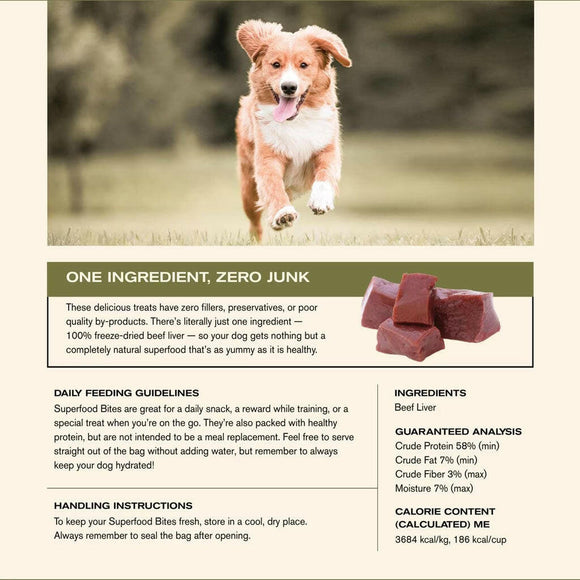 Ingredients of Badlands Ranch Superfood Bites Air Dried Premium Beef Liver Treats for Dogs
