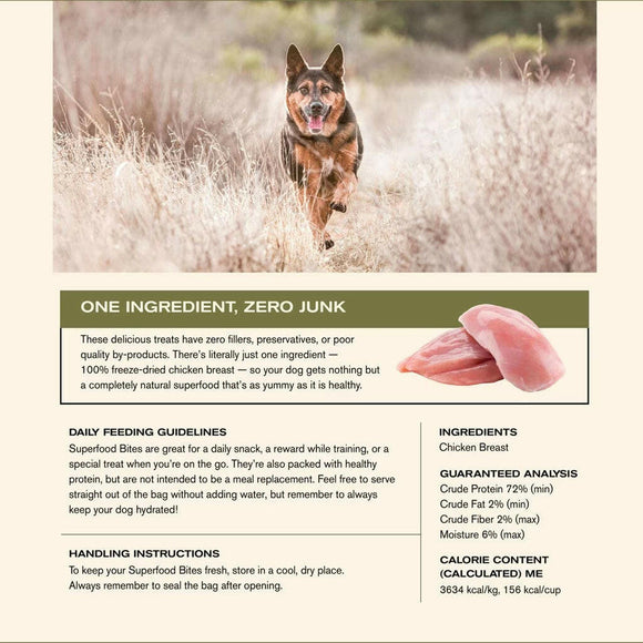 Food Features of Badlands Ranch Superfood Bites Air Dried Premium Chicken Breast Treats for Dogs