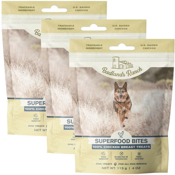 Badlands Ranch Superfood Bites Air Dried Premium Chicken Breast Treats for Dogs - pack of 3