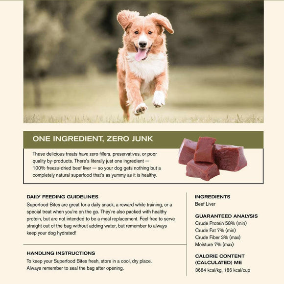 Food Ingredients of Badlands Ranch Superfood Bites Air Dried Premium Treats for Dogs, Beef Liver Treats