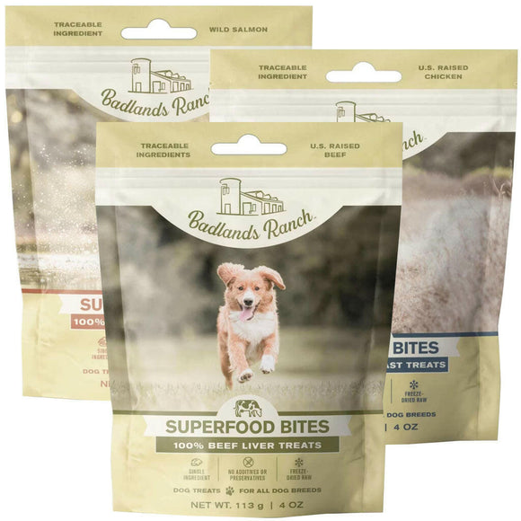 Badlands Ranch Superfood Bites Air Dried Premium Treats for Dogs, Variety Flavor Pack