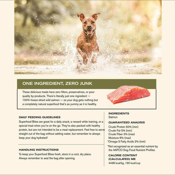 Ingredients of Badlands Ranch Superfood Bites Air Dried Premium Wild Salmon Treats for Dogs