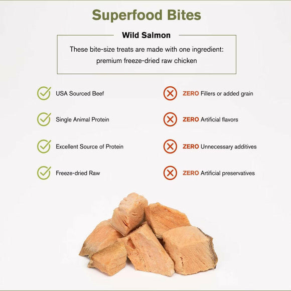 Food Features of Badlands Ranch Superfood Bites Air Dried Premium Wild Salmon Treats for Dogs