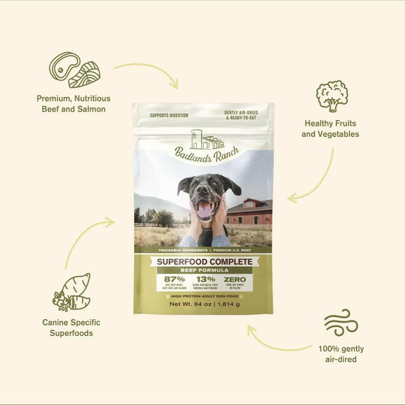 Food Features of Badlands Ranch Superfood Complete Premium Air Dried Beef Dog Food