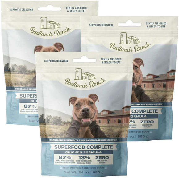 Badlands Ranch Superfood Premium Air Dried Chicken Dog Food - 24oz (pack of 3)
