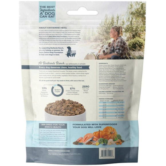 Back Label of Badlands Ranch Superfood Complete Premium Air Dried  Dog Food - Chicken