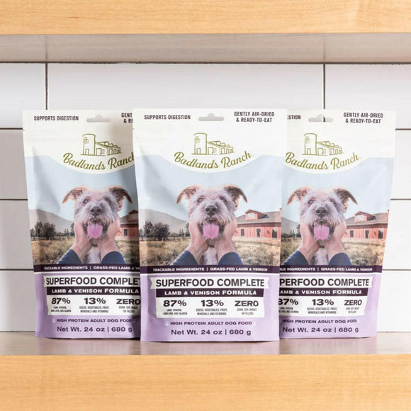 Badlands Ranch Superfood Complete Premium Air Dried Lamb & Venison Dog Food - 24oz (pack of 3)