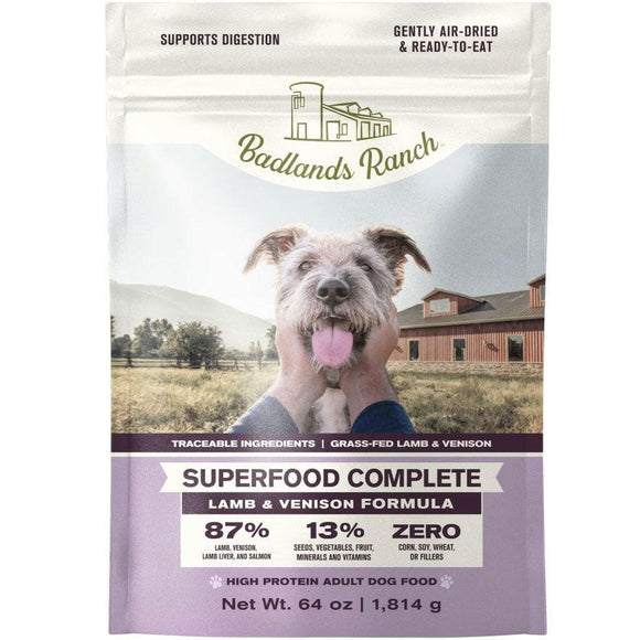 Badlands Ranch Superfood Complete Premium Air Dried Lamb & Venison Dog Food - 64oz