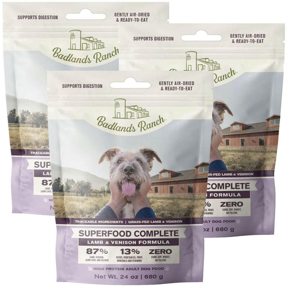 Badlands Ranch Superfood Complete Premium Air Dried Lamb & Venison Dog Food - 24oz (pack of 3)