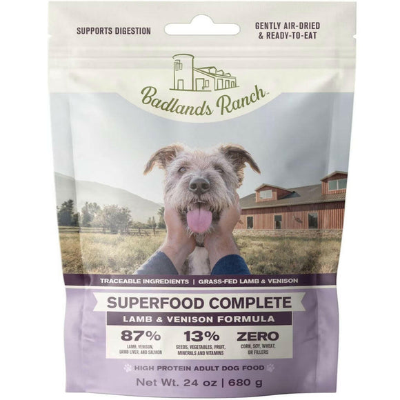 Badlands Ranch Superfood Complete Premium Air Dried Lamb & Venison Dog Food - 24oz